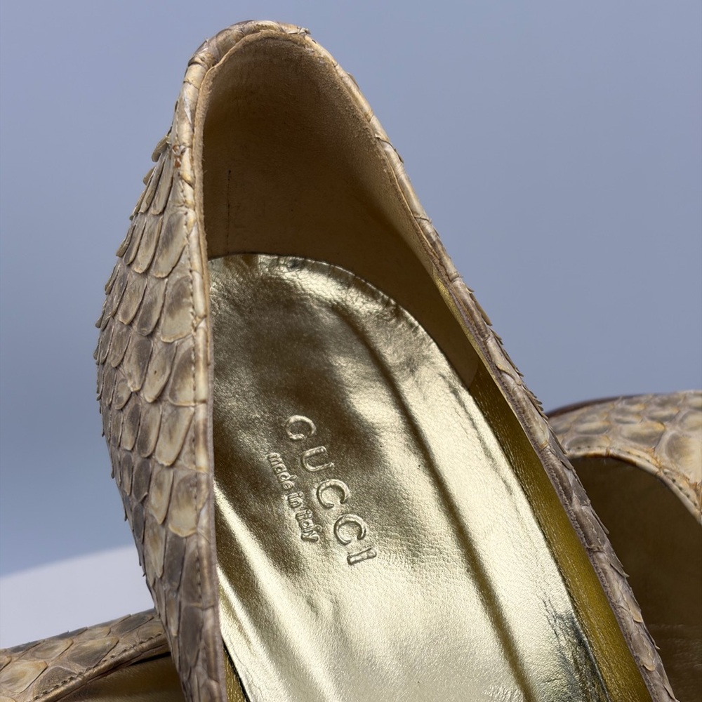 Vintage Gucci Metallic Gold Python Pumps - image 7